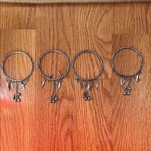 Vintage Boho Tribal silver tone set of 4 bangle bells charm beaded bracelet